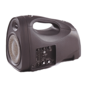 The ChatterVOX® Model 30 Totable PA Amplifier, featuring a handle, front grill, and side controls, is perfect for pairing with SchoolPHONES® or durable kids' headphones in classrooms or any loud indoor/outdoor environment.