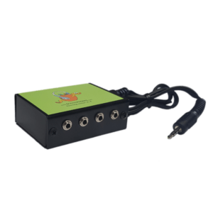 SchoolPHONES Listening Center 4-Way Headphone Splitter – Compact metal box with 4 headphone jacks for classroom use